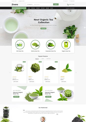绿色清新茶叶茶粉制品商城网站html模板